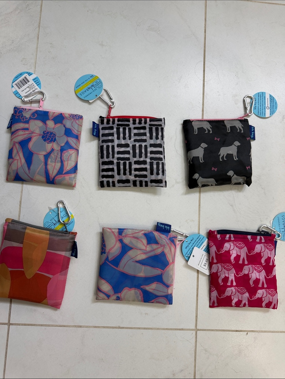 6 Rock Flower Paper  Reusable Shopping  Bags w/ multiple designs (BluBags) - NWT